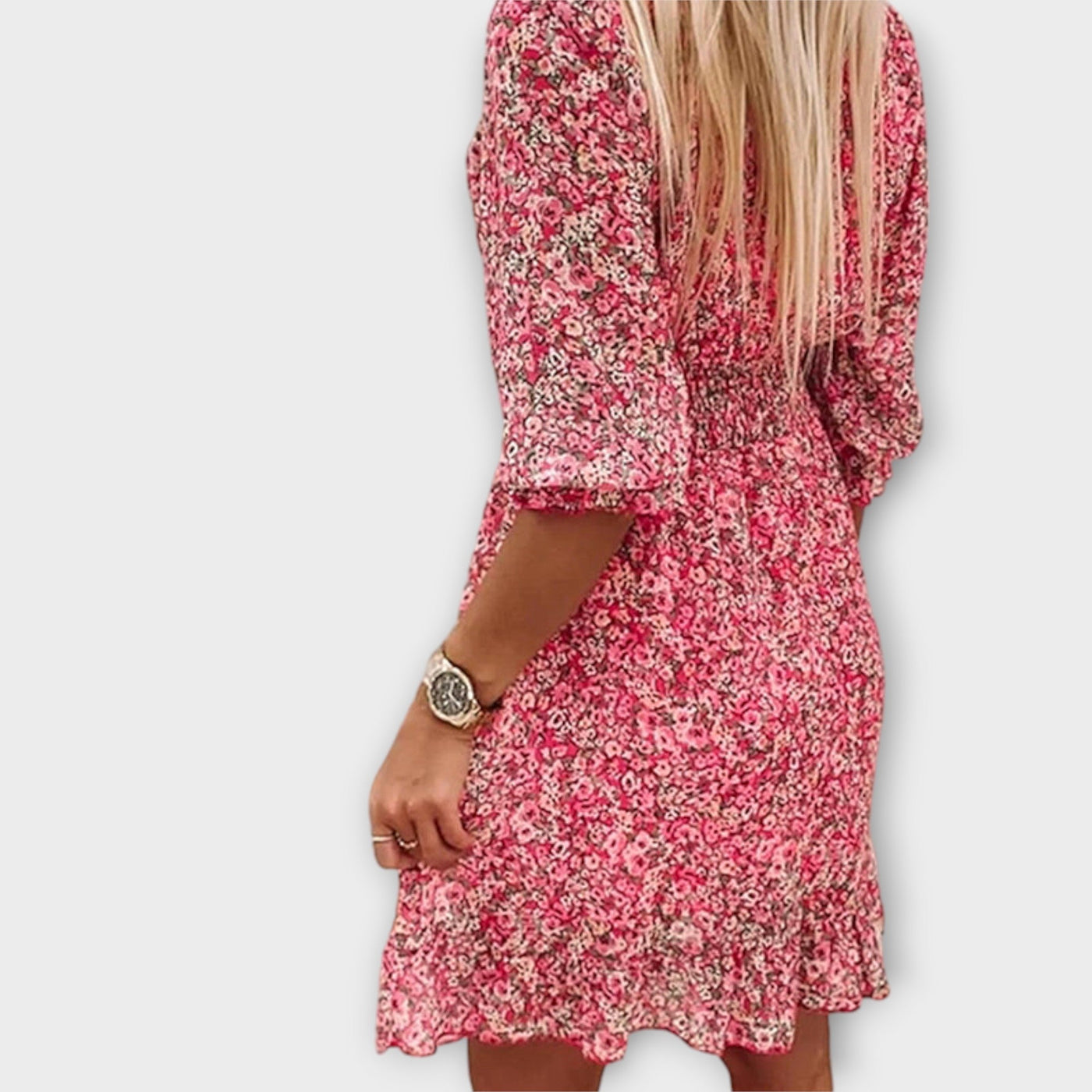 Blomsteret puffærmekjole til damer