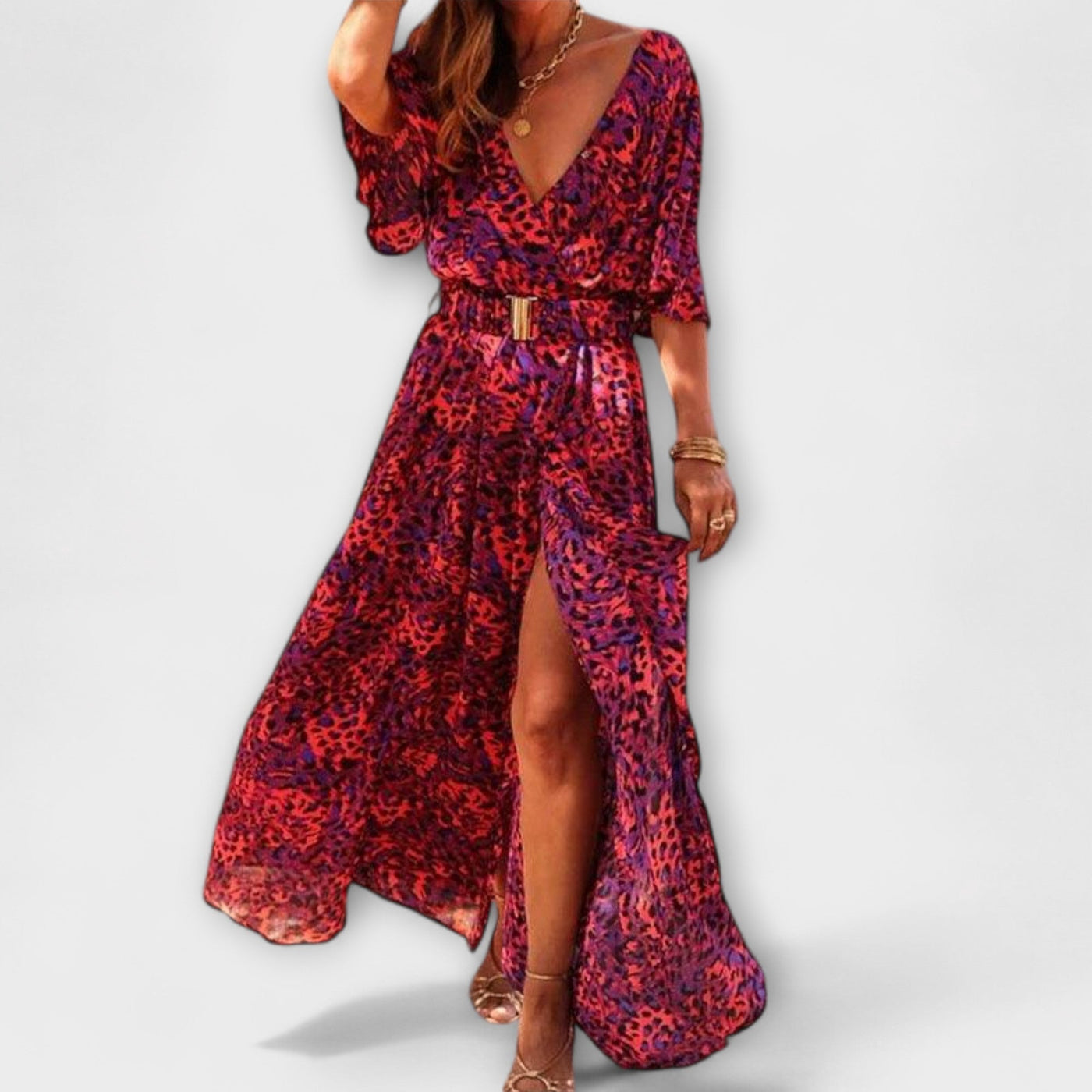Sabine - Stilfuld Wickel-Maxikjole med flydende design