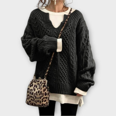 Lili - Oversized strikpullover med fletmønster
