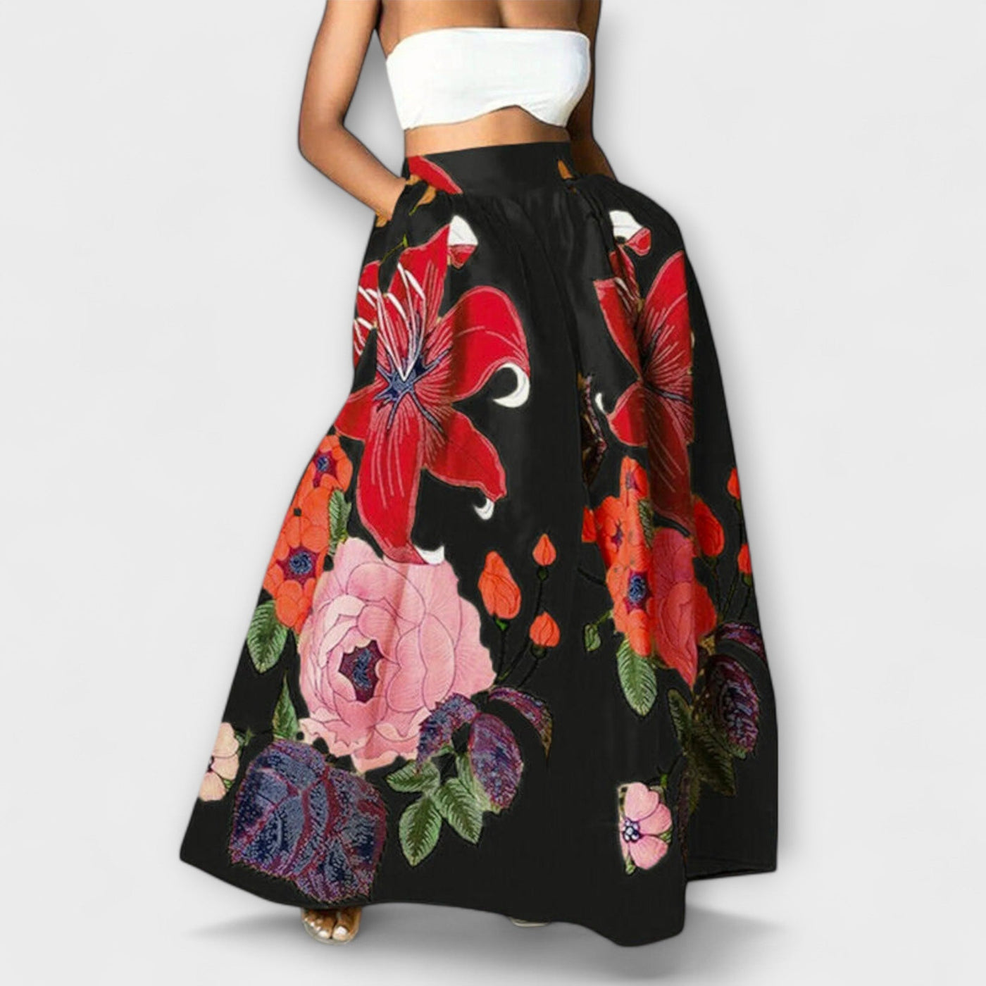 Ysolda - Smuk Højtaljet Floralprint-Nederdel
