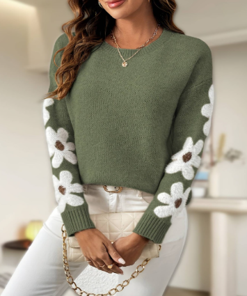 Silke - Blød strikpullover med blomsterdesign