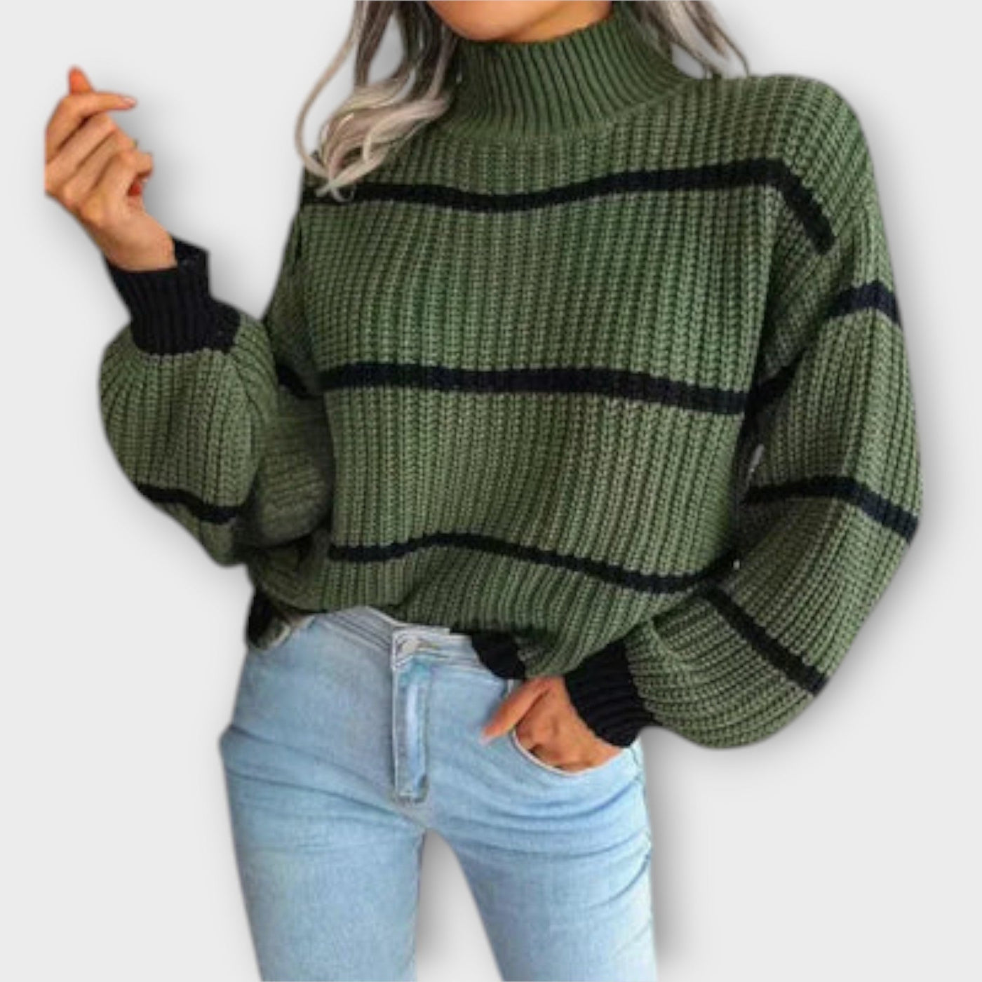 Chavala - Rullekrave sweater med striber