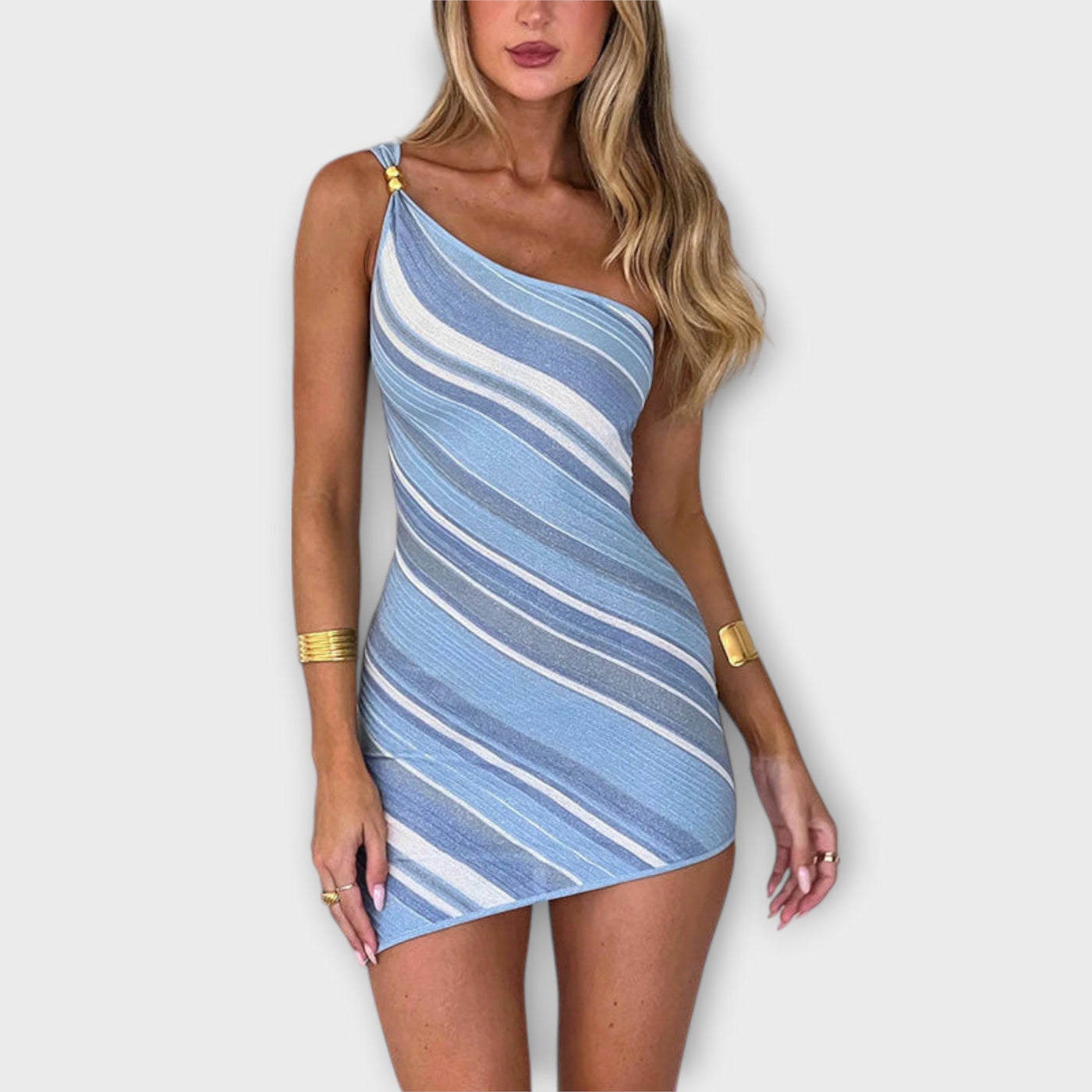 Kira - Trendy En-Skulder Strik Mini Kjole
