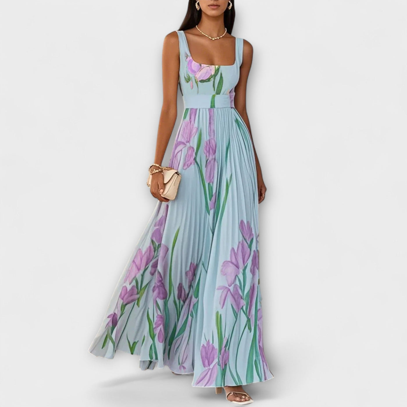 Foldet blomster Chiffon Maxikjole