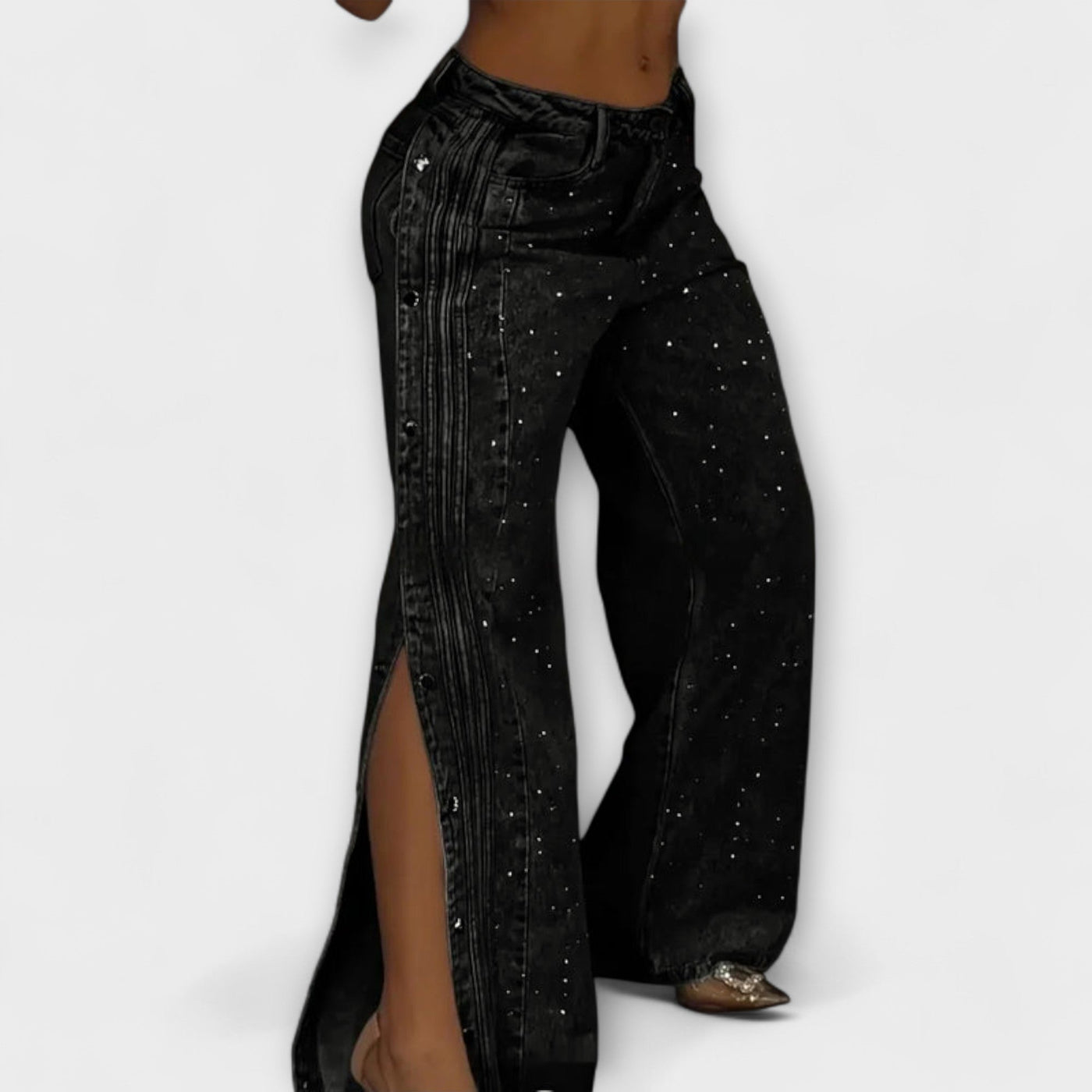 Nola - Mine strass-belagte højtaljede jeans med sidelommer