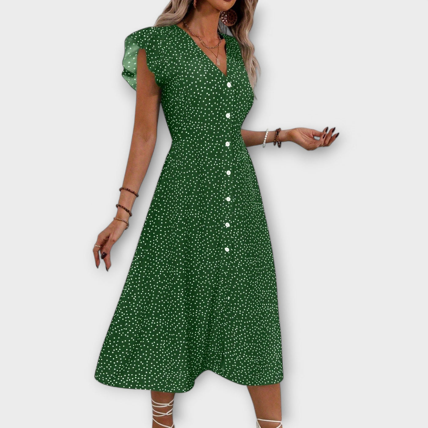 Elegant Polka-Dot Midi-Kjole