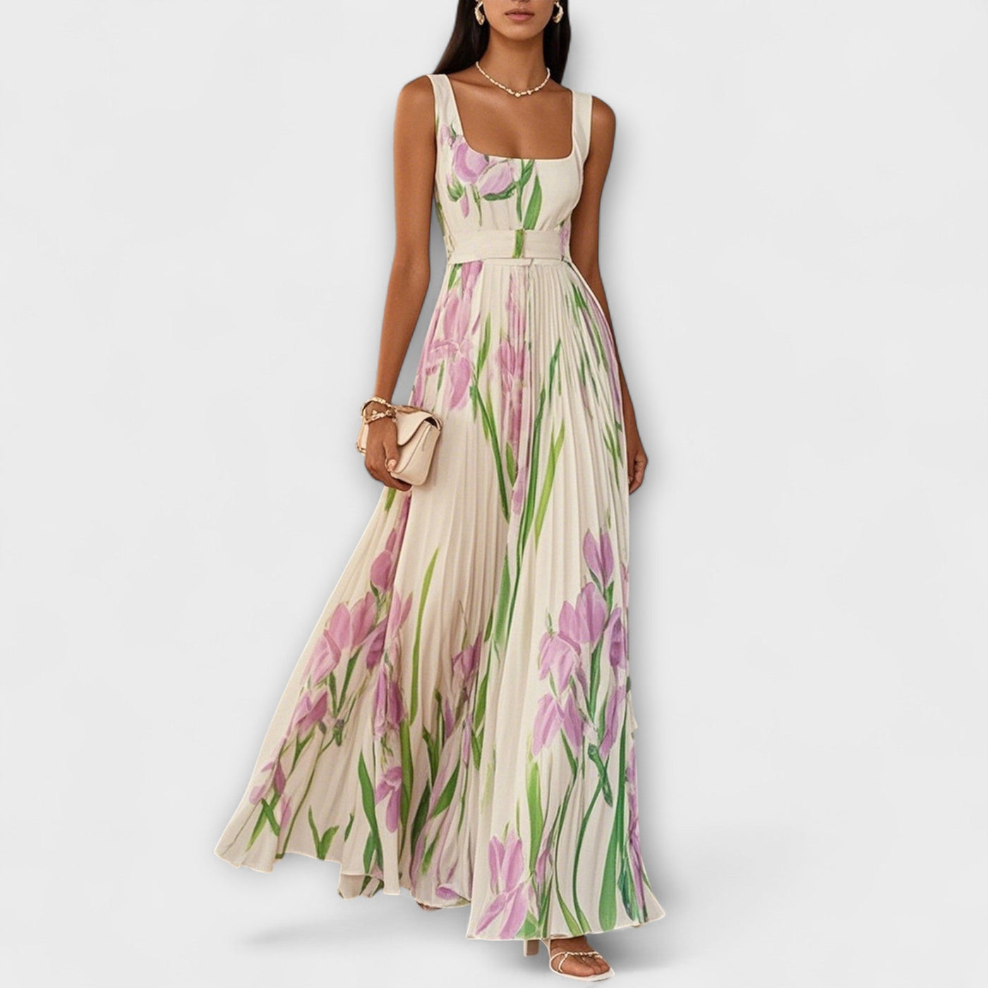 Foldet blomster Chiffon Maxikjole