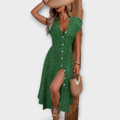 Elegant Polka-Dot Midi-Kjole