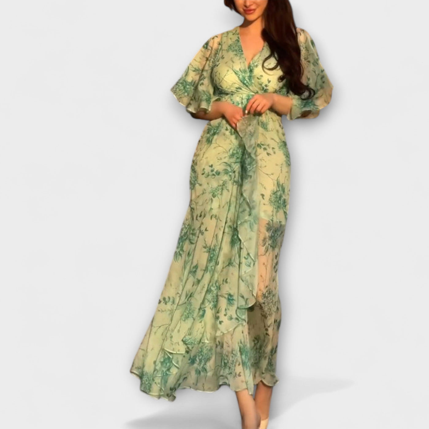 Lana - Chic Floral V-Udskæring Kjole