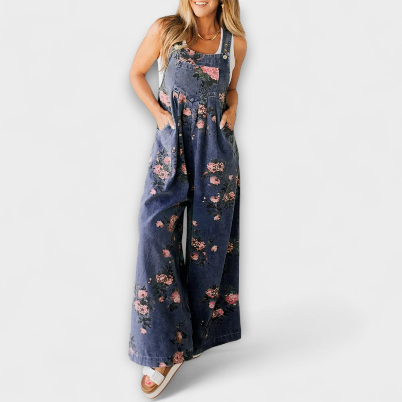 Bethany - Blomsterprint Bred Denim Jumpsuit