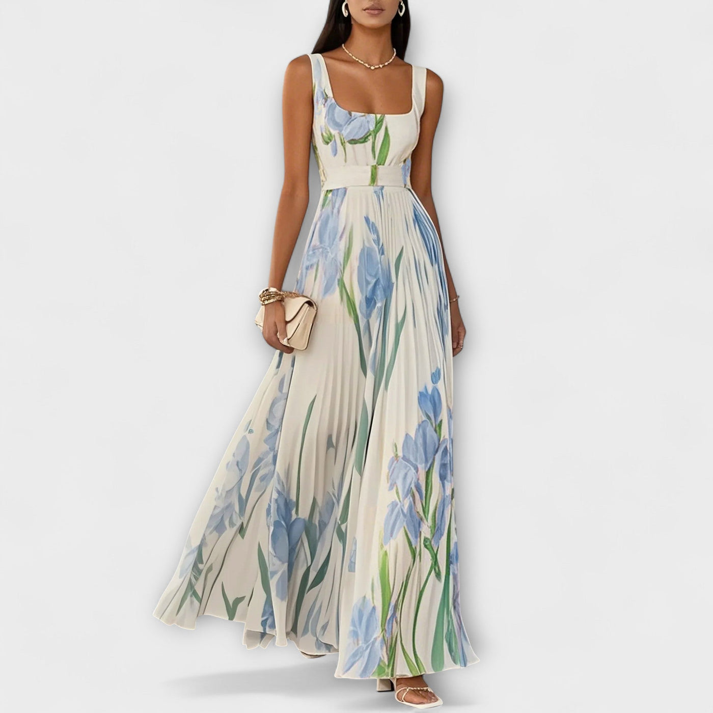 Foldet blomster Chiffon Maxikjole