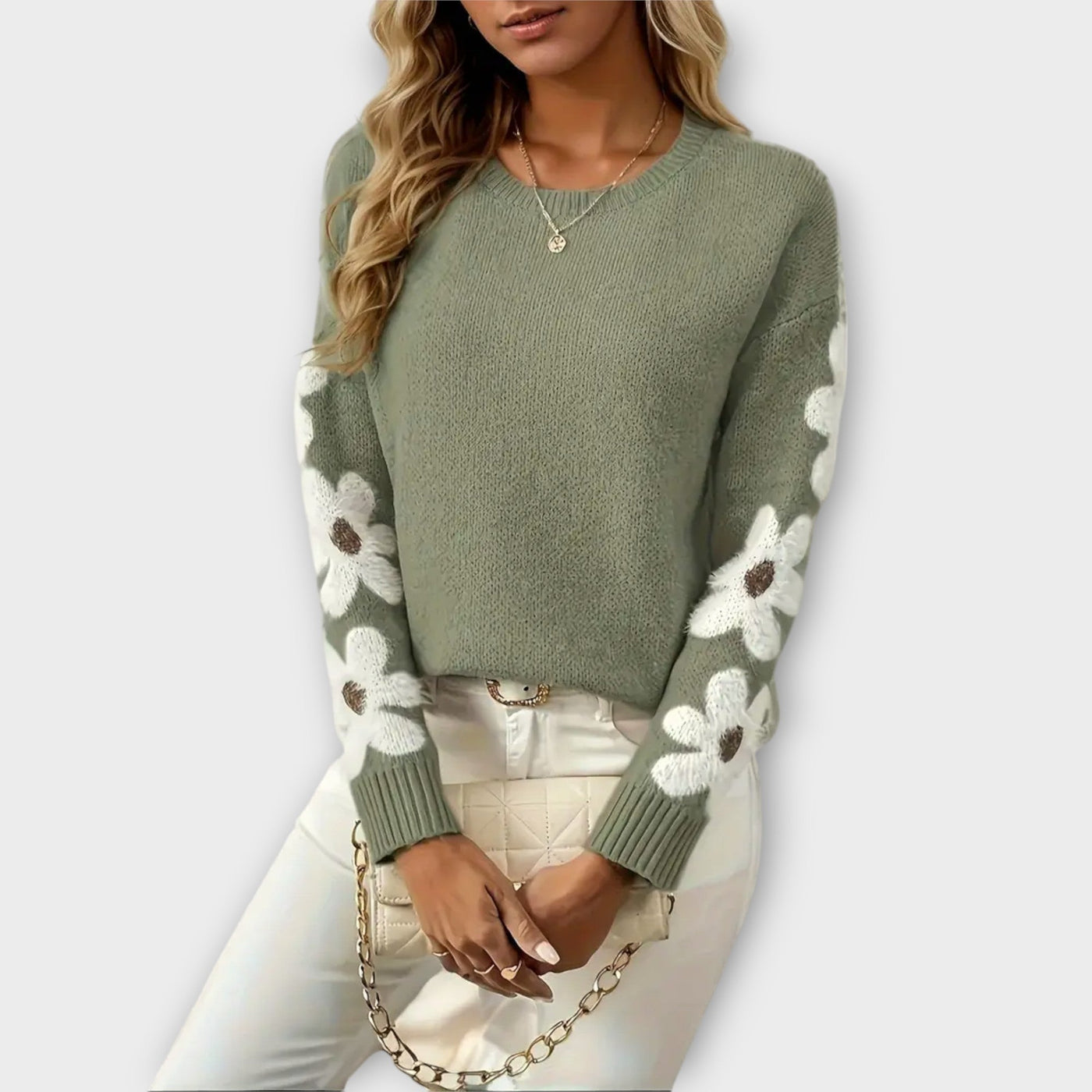 Silke - Blød strikpullover med blomsterdesign