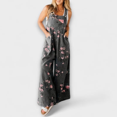 Bethany - Blomsterprint Bred Denim Jumpsuit