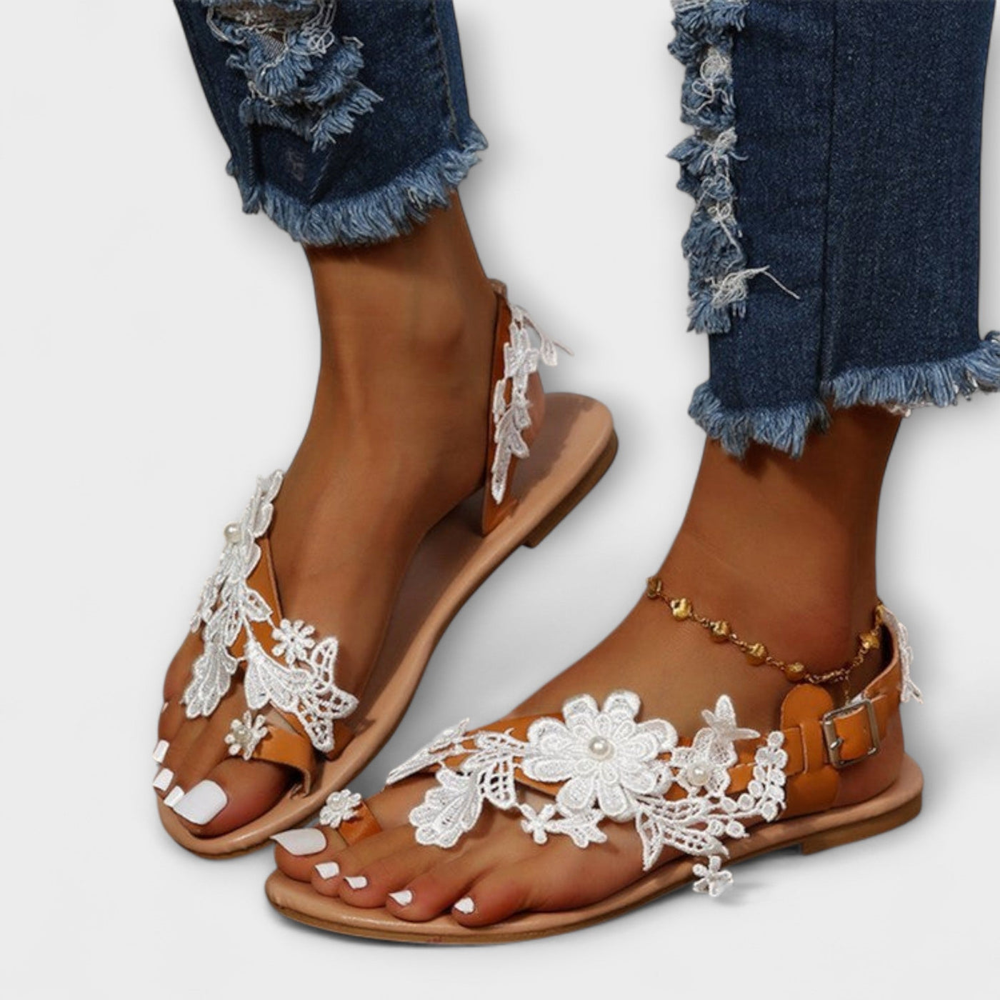 Boho - Behagelige sandaler med blomster & ankelrem