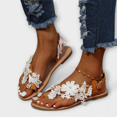 Boho - Behagelige sandaler med blomster & ankelrem