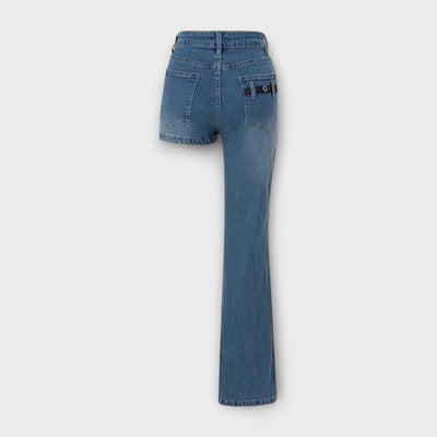 Astra - Trendy asymmetrisk denimshorts med én skulderrem
