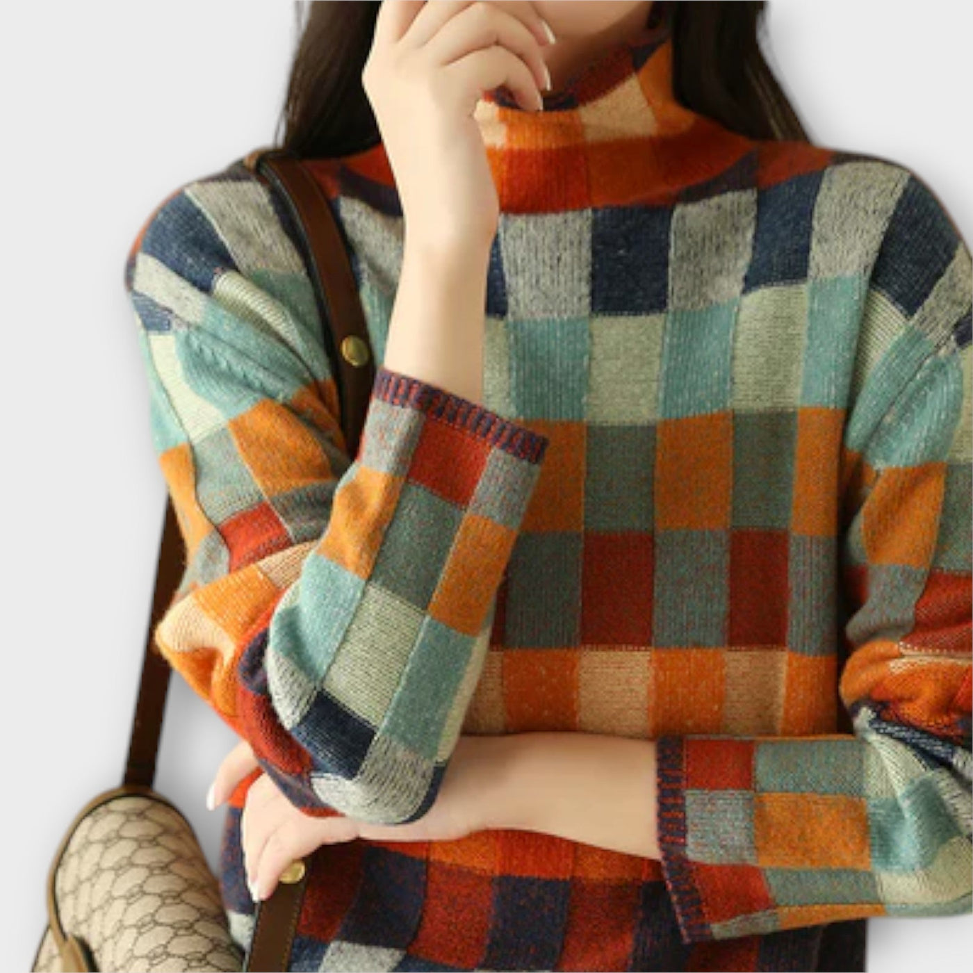 Erika - Patchwork Rullekravepullover