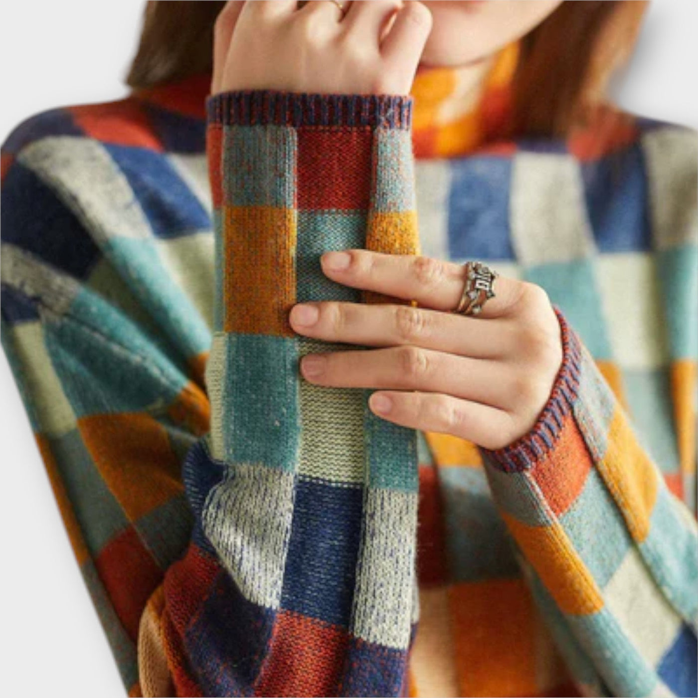 Erika - Patchwork Rullekravepullover