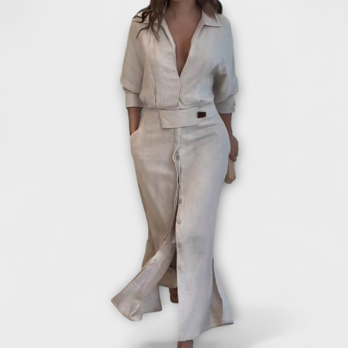 Jeanette - Maxikjole med V-udskæring