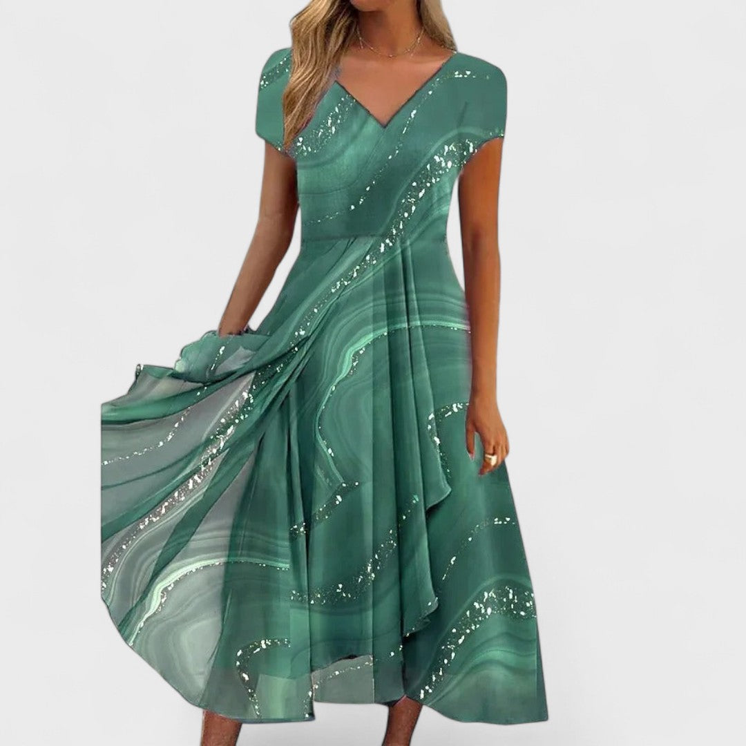 Isha – Elegant V-hals Midi Kjole
