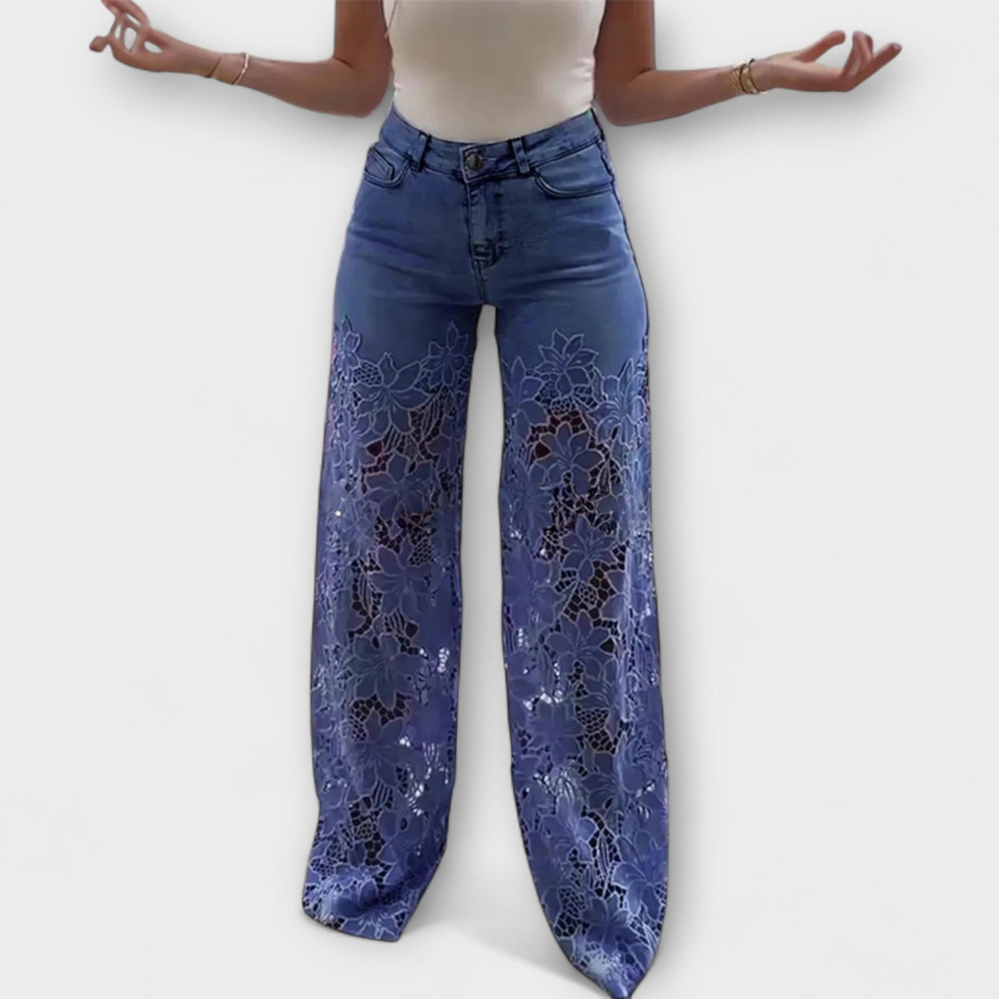Trendende Spids-Patchwork-Jeans